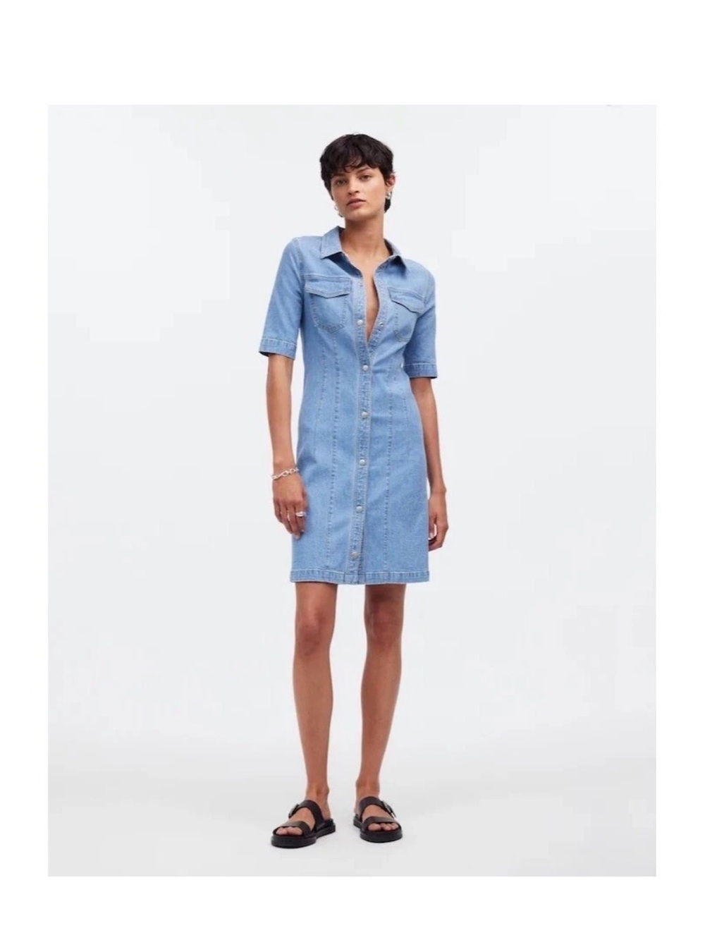 Madewell Denim Seamed Mini Shirtdress in Palermo Wash Size 8